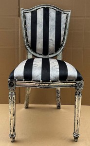 Luxus Art Deco Esszimmer Stuhl mit Streifen Silber Schwarz Antik Silber