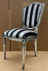 Casa Padrino chaise de salle à manger Art Déco argent / noir / argent antique - Chaise élégante en bois massif avec rayures - Meubles de Salle à Manger Art Déco