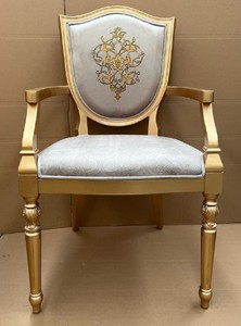 Casa Padrino chaise de salle à manger Art Déco de luxe gris / or - Chaise élégante en bois massif avec accoudoirs - Meubles de Salle à Manger Art Déco