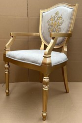 Casa Padrino chaise de salle à manger Art Déco de luxe gris / or - Chaise élégante en bois massif avec accoudoirs - Meubles de Salle à Manger Art Déco