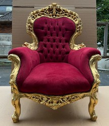 Prunkvoller Barock Wohnzimmer Sessel Boardeauxrot Gold
