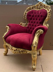 Prunkvoller Barock Wohnzimmer Sessel Boardeauxrot Gold