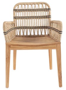 Luxury solid wood rattan dining chair with armrests natural