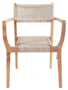 Luxury solid wood rattan dining chair with armrests natural