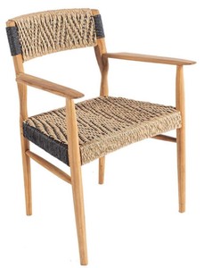 Luxury solid wood rattan dining chair with armrests natural black