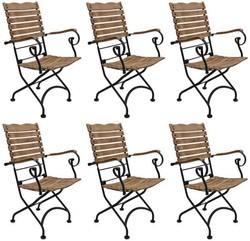Casa Padrino conjunto de 6 sillas de jardín Art Nouveau con reposabrazos marrón / negro 60 x 40 x A. 92 cm - Sillas de jardín plegables - Muebles de Gastronomía y de Jardín Art Nouveau