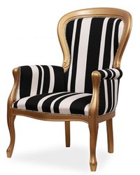 Luxury baroque living room armchair with stripes black white gold