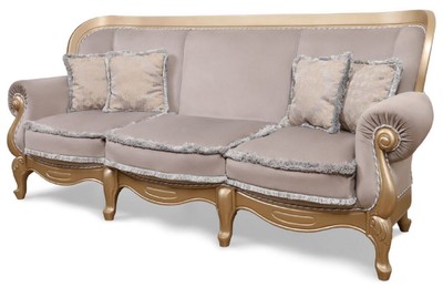 Casa Padrino Luxus Barock Wohnzimmer Sofa Grau / Gold - Handgefertigtes Barockstil Sofa - Prunkvolle Luxus Wohnzimmer Möbel im Barockstil - Barock Möbel
