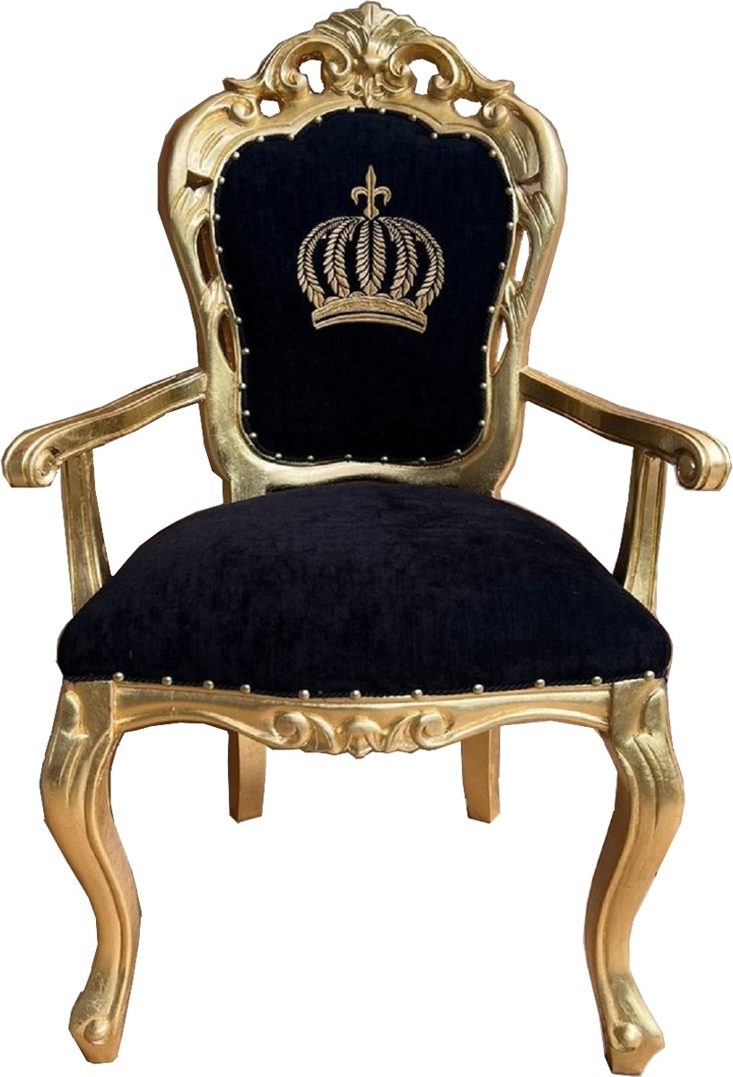 Pompöös Harald Glööckler by Casa Padrino Luxus Barock Esszimmer Stuhl mit Armlehnen Schwarz Gold Pompöös Harald Glööckler by Casa Padrino Luxus Barock Esszimmer Stuhl mit Armlehnen Schwarz Gold
