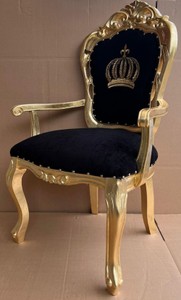 Pompöös by Casa Padrino Luxus Barock Esszimmer Stuhl mit Armlehnen Schwarz / Gold - Pompööser Barock Stuhl designed by Harald Glööckler - Pompööse Barock Esszimmer Möbel