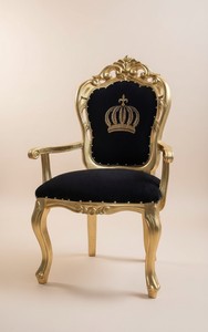 Pompöös by Casa Padrino luxury baroque dining room chair with armrests black / gold - Pompöös baroque chair designed by Harald Glööckler - Pompous baroque dining room furniture Pompöös by Casa Padrino luxury baroque dining room chair with armrests black / gold - Pompöös baroque chair designed by Harald Glööckler - Pompous baroque dining room furniture