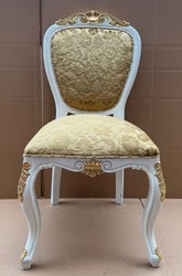 Casa Padrino sedia da pranzo barocco di lusso con motivo elegante oro / bianco / oro - Mobili per sala da pranzo in stile barocco - Mobili di lusso in stile barocco - Mobili barocchi