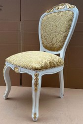 Casa Padrino sedia da pranzo barocco di lusso con motivo elegante oro / bianco / oro - Mobili per sala da pranzo in stile barocco - Mobili di lusso in stile barocco - Mobili barocchi