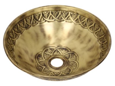 Casa Padrino Luxus Jugendstil Waschbecken Schale Antik Gelbgold Ø 41,5 x H. 15,5 cm - Rundes Retro Messing Waschbecken - Badezimmer Accessoires - Luxus Jugendstil Badezimmer Zubehör