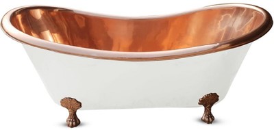 Baignoire autoportante rétro Art Nouveau de luxe cuivre blanc