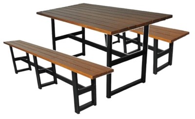 Casa Padrino Set di mobili da giardino in stile industriale marrone scuro / nero - 1 tavolo da pranzo da giardino in stile industriale e 2 panche da giardino in stile industriale - Ristoranti e mobili da giardino