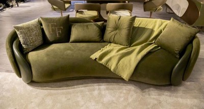 Divano curvo da soggiorno di lusso verde verde scuro