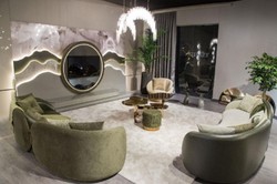 Gebogenes Luxus Wohnzimmer Sofa Grün Dunkelgrün