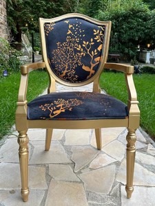 Casa Padrino chaise de salle à manger Art Déco de luxe noir / or - Chaise élégante en bois massif avec accoudoirs - Meubles de Salle à Manger Art Déco