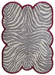 Alfombra de viscosa de lujo con diseño de cebra gris crema rojo