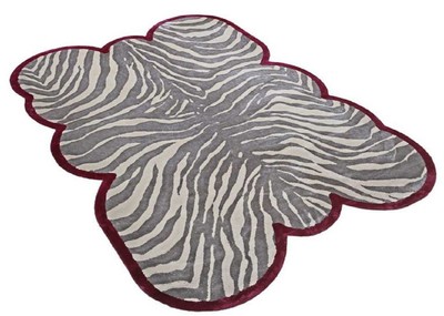 Casa Padrino Luxus Viskose Teppich mit Zebra Design Grau / Creme / Rot 160 x 230 cm - Wohnzimmer Teppich - Moderner Schlafzimmer Teppich - Luxus Interior - Luxus Qualität