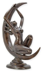 Sculpture figure décorative de luxe en bronze femme dans la lune
