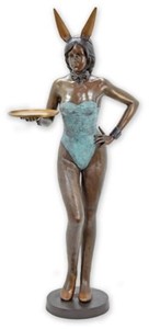 Escultura decorativa XXL de bronce de lujo mujer con bandeja