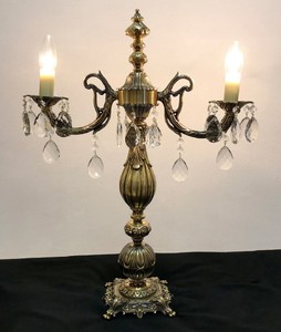 Casa Padrino Luxus Barock Kristall Tischleuchte Antik Gold Ø 40 x H. 60 cm - Prunkvolle Messing Schreibtischleuchte mit Böhmischem Kristallglas - Barock Kristall Leuchten - Edel & Prunkvoll