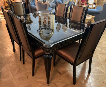 Table à manger extensible baroque de luxe en bois massif noir or