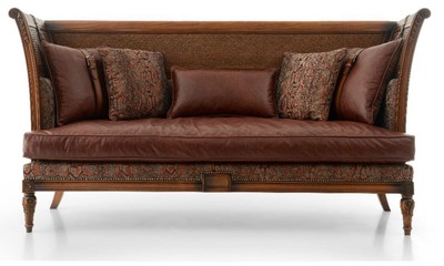 Luxury Baroque Leather Genuine Leather Living Room Sofa Brown
