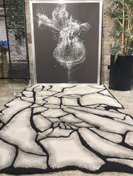 Tappeto rettangolare di lusso per soggiorno per camera da letto grigio nero