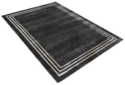 Casa Padrino Luxus Viskose Teppich Schwarz / Grau 160 x 230 cm - Rechteckiger Wohnzimmer Teppich - Moderner Schlafzimmer Teppich - Luxus Interior - Luxus Qualität