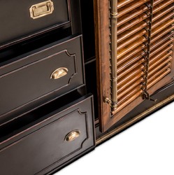 Aparador de madera maciza de estilo vintage de lujo negro antiguo latón cobre