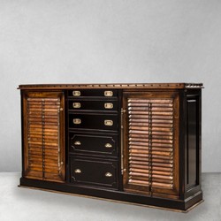 Aparador de madera maciza de estilo vintage de lujo negro antiguo latón cobre
