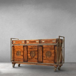 Luxury vintage style solid wood sideboard brown brass