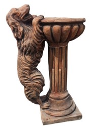 Barock Vogeltränke mit dekorativer Hunde Skulptur Antik Braun