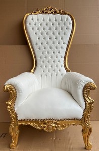 Casa Padrino baroque throne armchair with faux leather and rhinestones white / gold - Magnificent royal armchair - Handmade wedding armchair - Baroque giant armchair - Baroque furniture