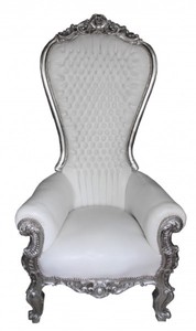 Casa Padrino baroque throne armchair with faux leather white / silver - Handmade royal armchair - Magnificent wedding armchair - Baroque giant armchair - Baroque furniture