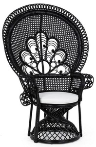 Luxus Garten Terrassen Rattan Sessel mit Sitzkissen Schwarz Weiß