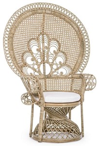 Luxus Garten Terrassen Rattan Sessel mit Sitzkissen Naturfarben Weiß