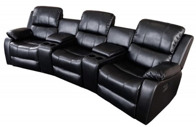 Casa Padrino faux leather 3 seater cinema armchair black 295 x 95-165 x H. 78-101 cm - Living room TV armchair with cup holder and storage compartment - Faux leather living room furniture
