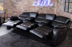 Casa Padrino faux leather 3 seater cinema armchair black 295 x 95-165 x H. 78-101 cm - Living room TV armchair with cup holder and storage compartment - Faux leather living room furniture