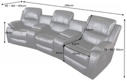 Casa Padrino faux leather 3 seater cinema armchair black 295 x 95-165 x H. 78-101 cm - Living room TV armchair with cup holder and storage compartment - Faux leather living room furniture