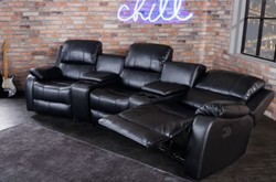 Casa Padrino faux leather 3 seater cinema armchair black 295 x 95-165 x H. 78-101 cm - Living room TV armchair with cup holder and storage compartment - Faux leather living room furniture