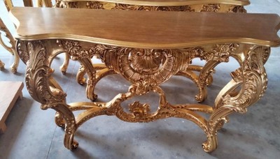Prunkvolle Luxus Barock Massivholz Konsole Gold