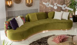 Sofá curvo de salón de lujo verde multicolor cobre