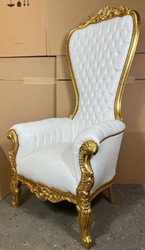 Casa Padrino baroque throne armchair with faux leather white / gold - Magnificent royal armchair - Handmade wedding armchair - Baroque giant armchair - Baroque furniture