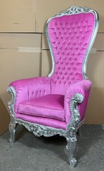 Casa Padrino baroque throne armchair with velvet fabric pink / silver - Magnificent royal armchair - Handmade wedding armchair - Baroque giant armchair - Baroque furniture