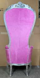 Casa Padrino baroque throne armchair with velvet fabric pink / silver - Magnificent royal armchair - Handmade wedding armchair - Baroque giant armchair - Baroque furniture