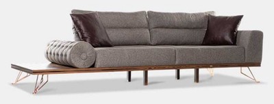 Casa Padrino Luxus Sofa Grau / Braun / Kupfer 270 x 100 x H. 65 cm - Wohnzimmer Sofa mit verstellbaren Rückenlehnen - Wohnzimmer Möbel - Hotel Möbel - Luxus Möbel